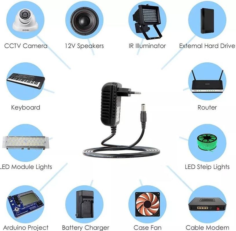 12V EU Plug Ρυθμιζόμενος μετασχηματιστής AC DC 100V-240V Μετατροπέας 1A 1000mA Τροφοδοτικό